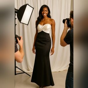 Black and White Strapless Dress. Size 12. Flare Hemline